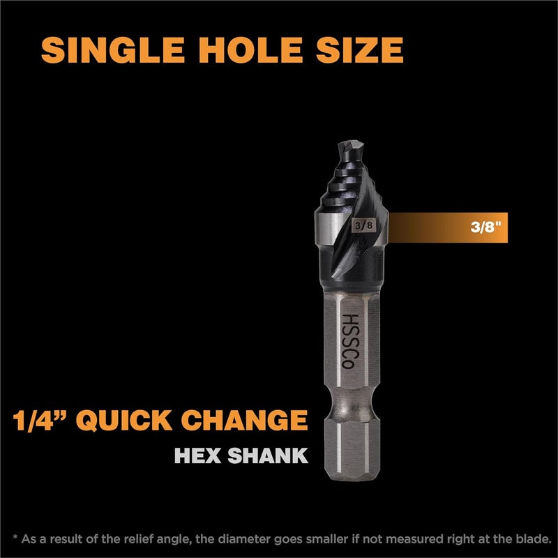 Jerax tools M35 HSS 3/8 Inch Step Drill Bit, Single Size Unibit with Double Spiral Flutes for Drilling Small Holes on Stainless Steel, Metal, Wood, Plastic - Image 4